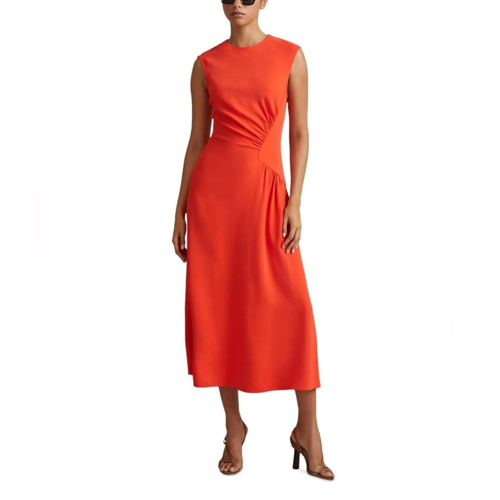 Reiss Stacey Elegant Orange Ruched Sleeveless Dress